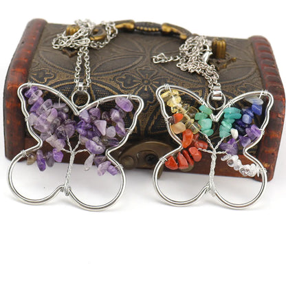 Ethnic Style Butterfly Natural Stone Pendant Necklace 1 Piece