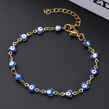 Ethnic Style Classic Style Artistic Devil'S Eye Heart Shape Simple 304 Stainless Steel 18K Gold Plated Bracelets In Bulk