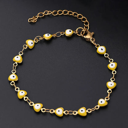 Ethnic Style Classic Style Artistic Devil'S Eye Heart Shape Simple 304 Stainless Steel 18K Gold Plated Bracelets In Bulk