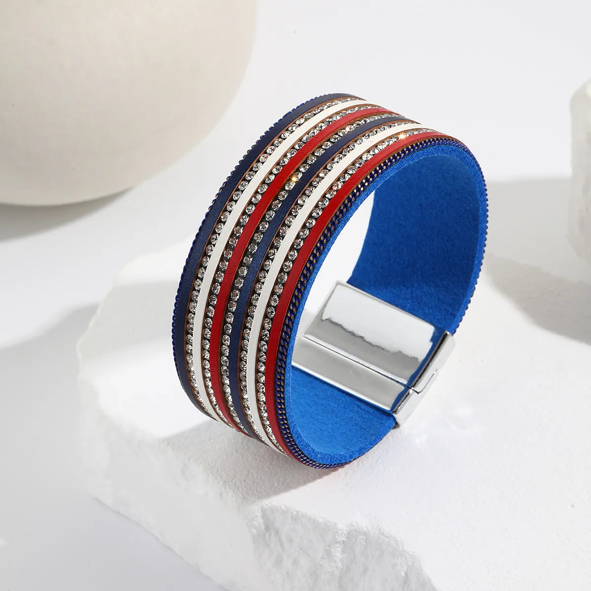 Ethnic Style Classic Style Circle American Flag Pu Leather Plating Inlay Rhinestones Women'S Bangle