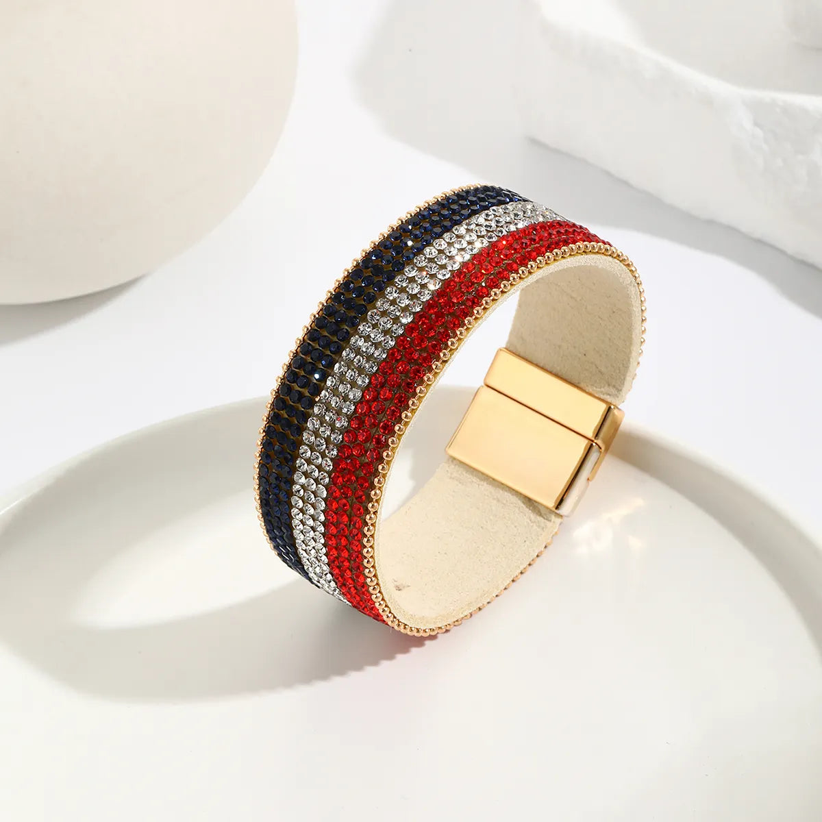 Ethnic Style Classic Style Circle American Flag Pu Leather Plating Inlay Rhinestones Women'S Bangle