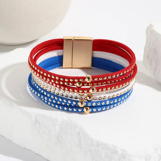 Ethnic Style Classic Style Circle American Flag Pu Leather Plating Women'S Bangle