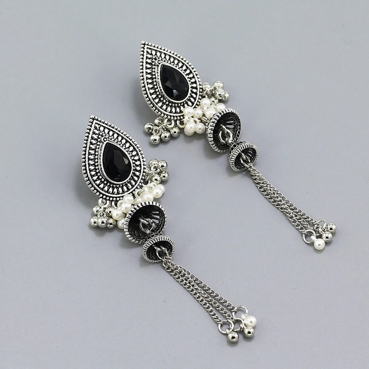 Ethnic Style Classic Style Water Droplets Tassel Imitation Pearl Alloy Inlay Artificial Gemstones Women's Drop Earrings