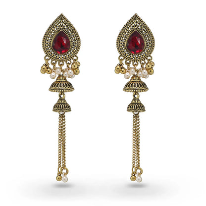 Ethnic Style Classic Style Water Droplets Tassel Imitation Pearl Alloy Inlay Artificial Gemstones Women's Drop Earrings