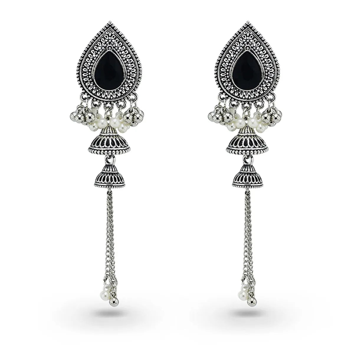 Ethnic Style Classic Style Water Droplets Tassel Imitation Pearl Alloy Inlay Artificial Gemstones Women's Drop Earrings