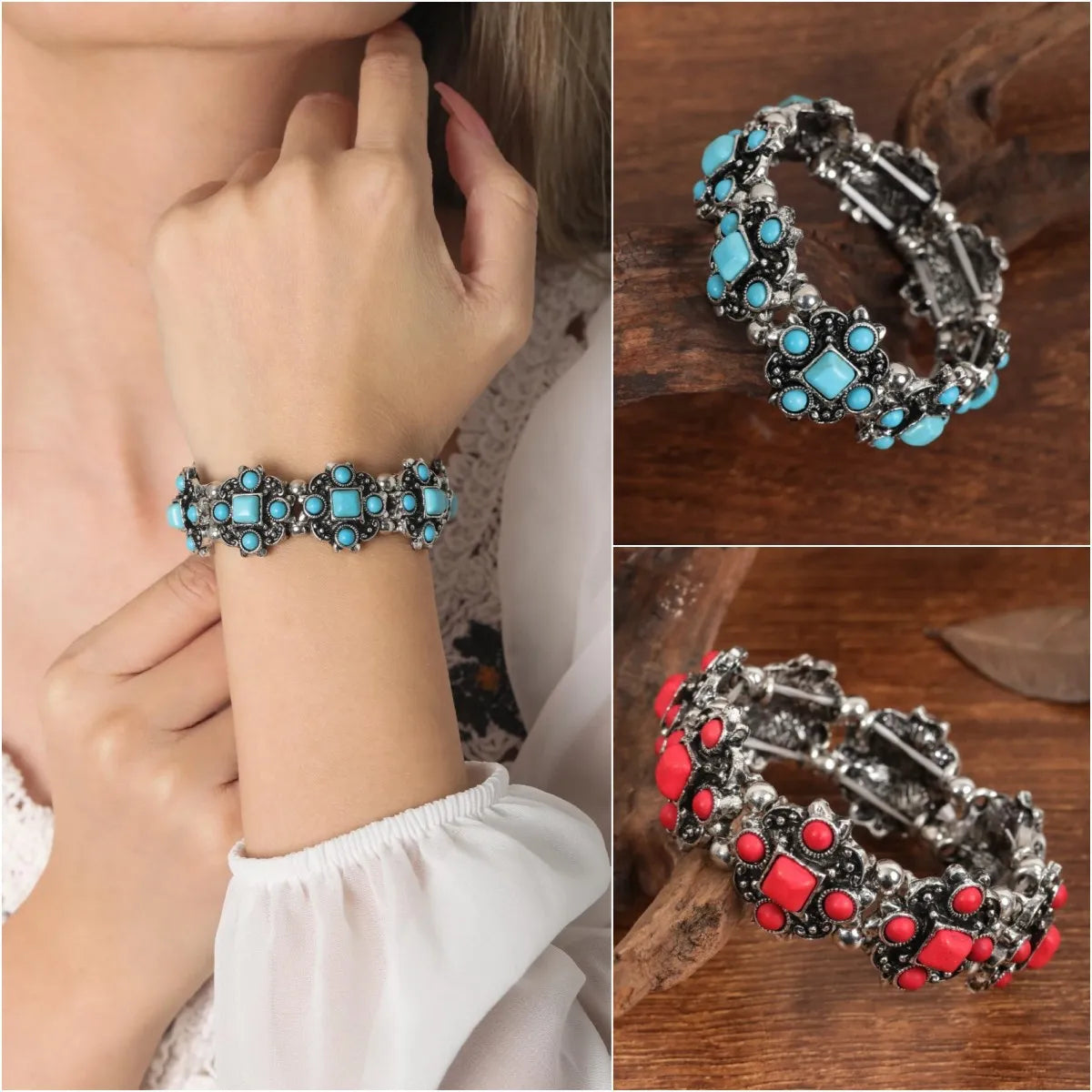 Ethnic Style Color Block Turquoise Alloy Wholesale Bangle