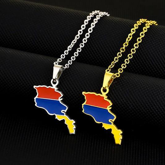 Ethnic Style Cool Style Map Flag 201 Stainless Steel 304 Stainless Steel Enamel Plating 18K Gold Plated Couple Pendant Necklace