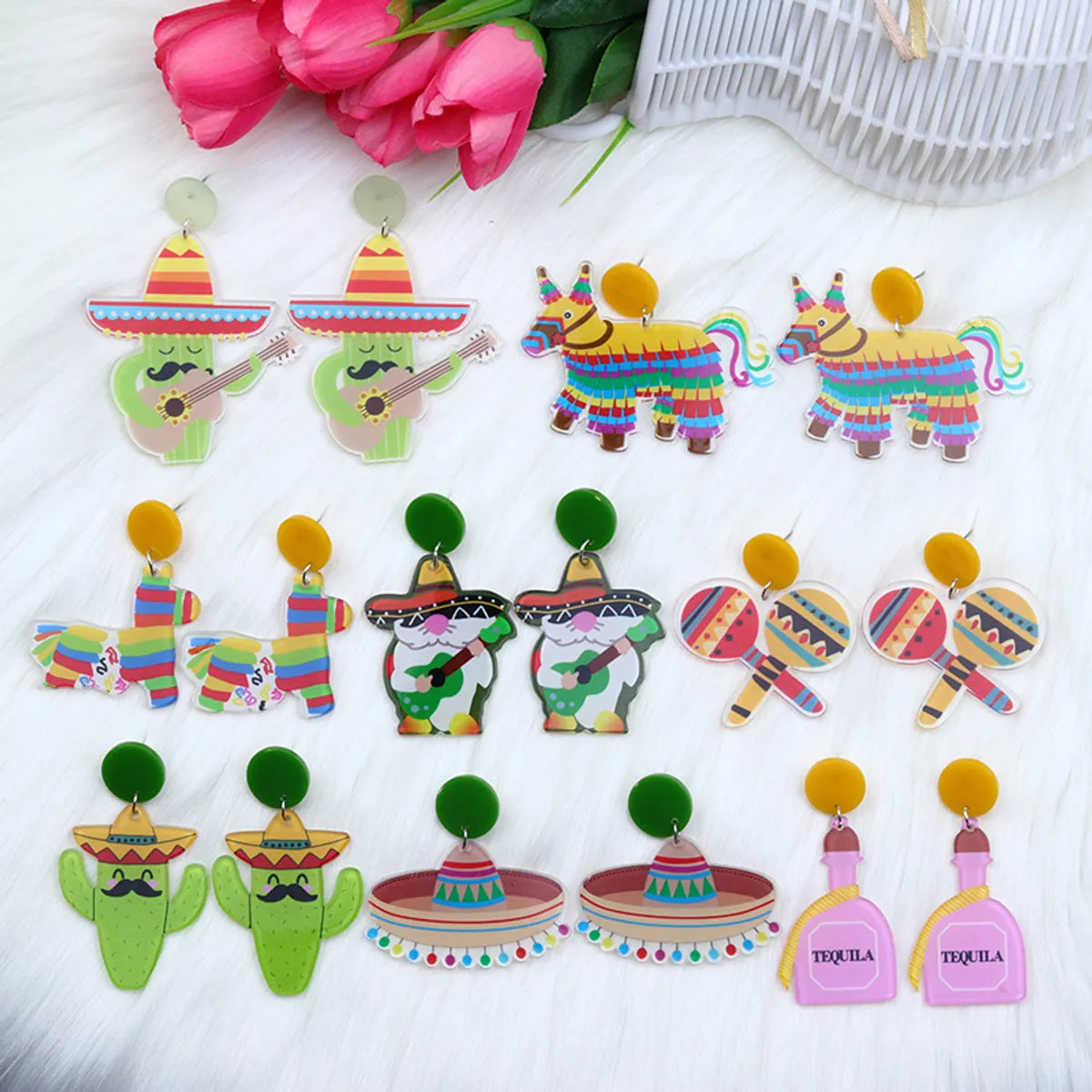 Ethnic Style Cowboy Style Cactus Animal Arylic Asymmetrical Irregular Printing Women's Drop Earrings