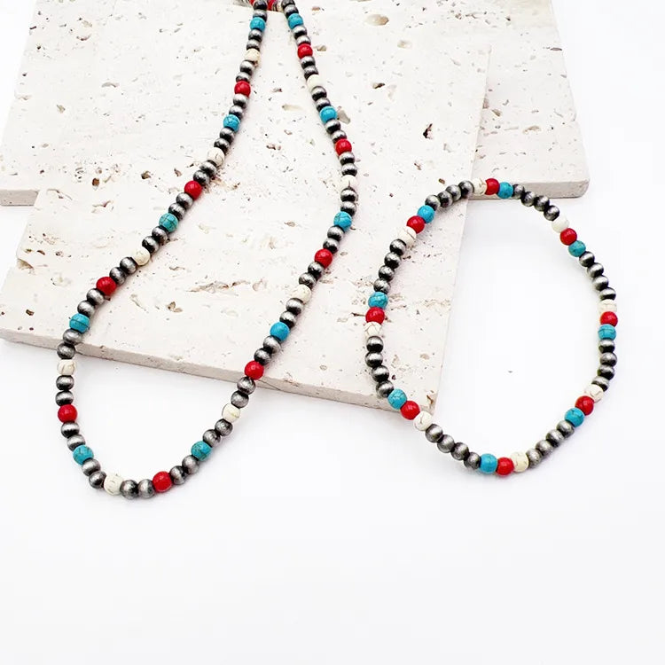 Ethnic Style Cowboy Style Classic Style Geometric Alloy Drawing Beads Turquoise Wholesale Bracelets Necklace Jewelry Set