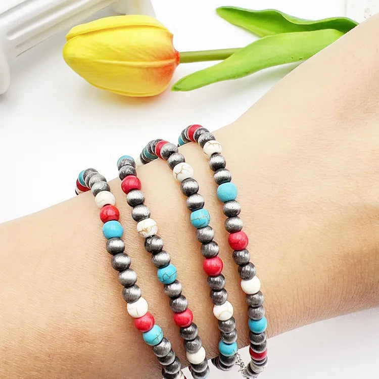 Ethnic Style Cowboy Style Classic Style Geometric Alloy Drawing Beads Turquoise Wholesale Bracelets Necklace Jewelry Set