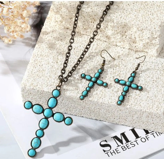 Ethnic Style Cross Alloy Stone Plating Women's Earrings Necklace