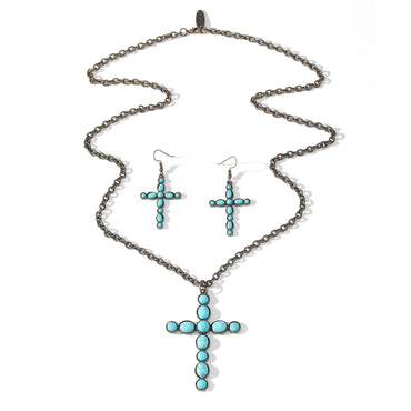 Ethnic Style Cross Alloy Stone Plating Women's Earrings Necklace