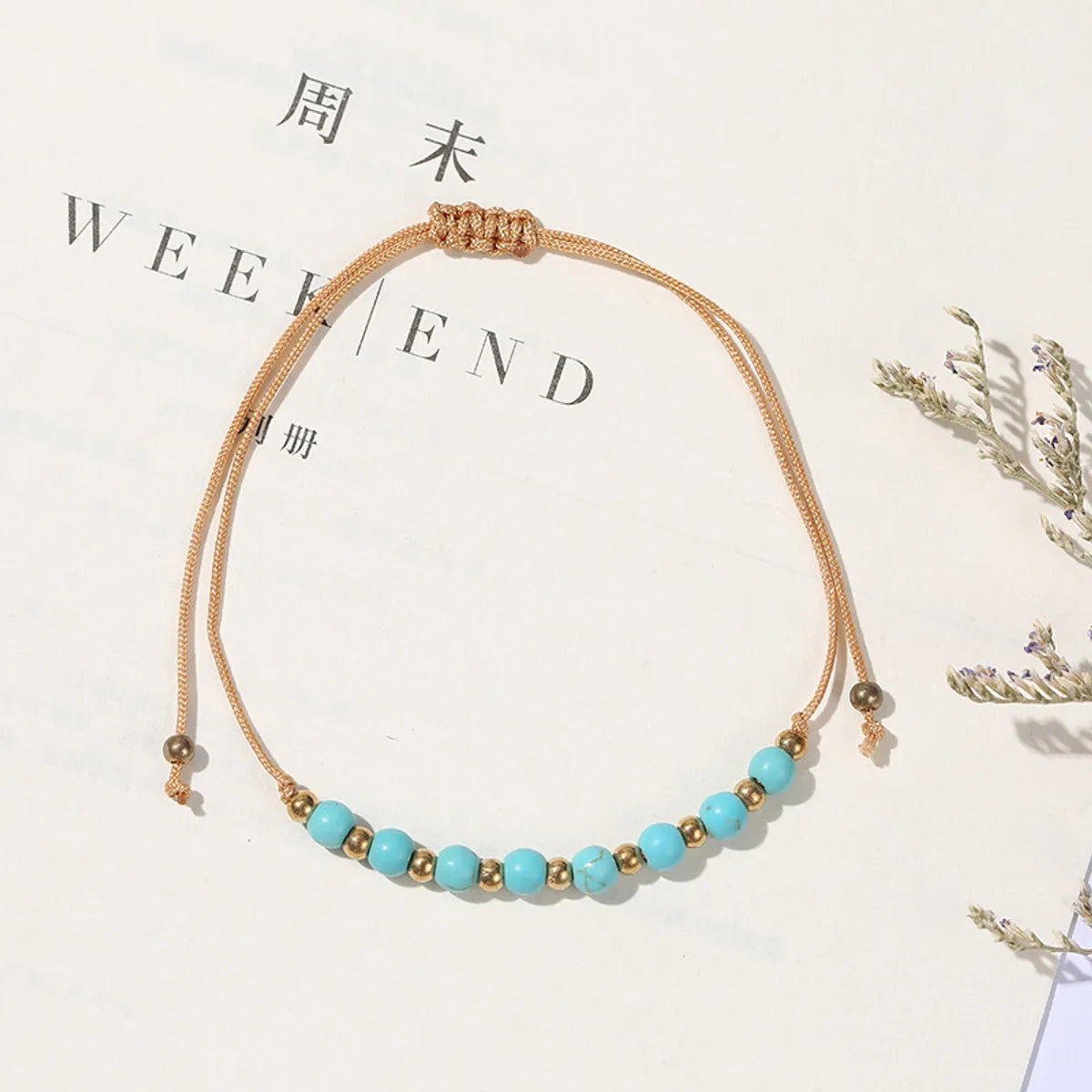 Ethnic Style Cross Eye Alloy Turquoise Rope Knitting Women'S Bracelets