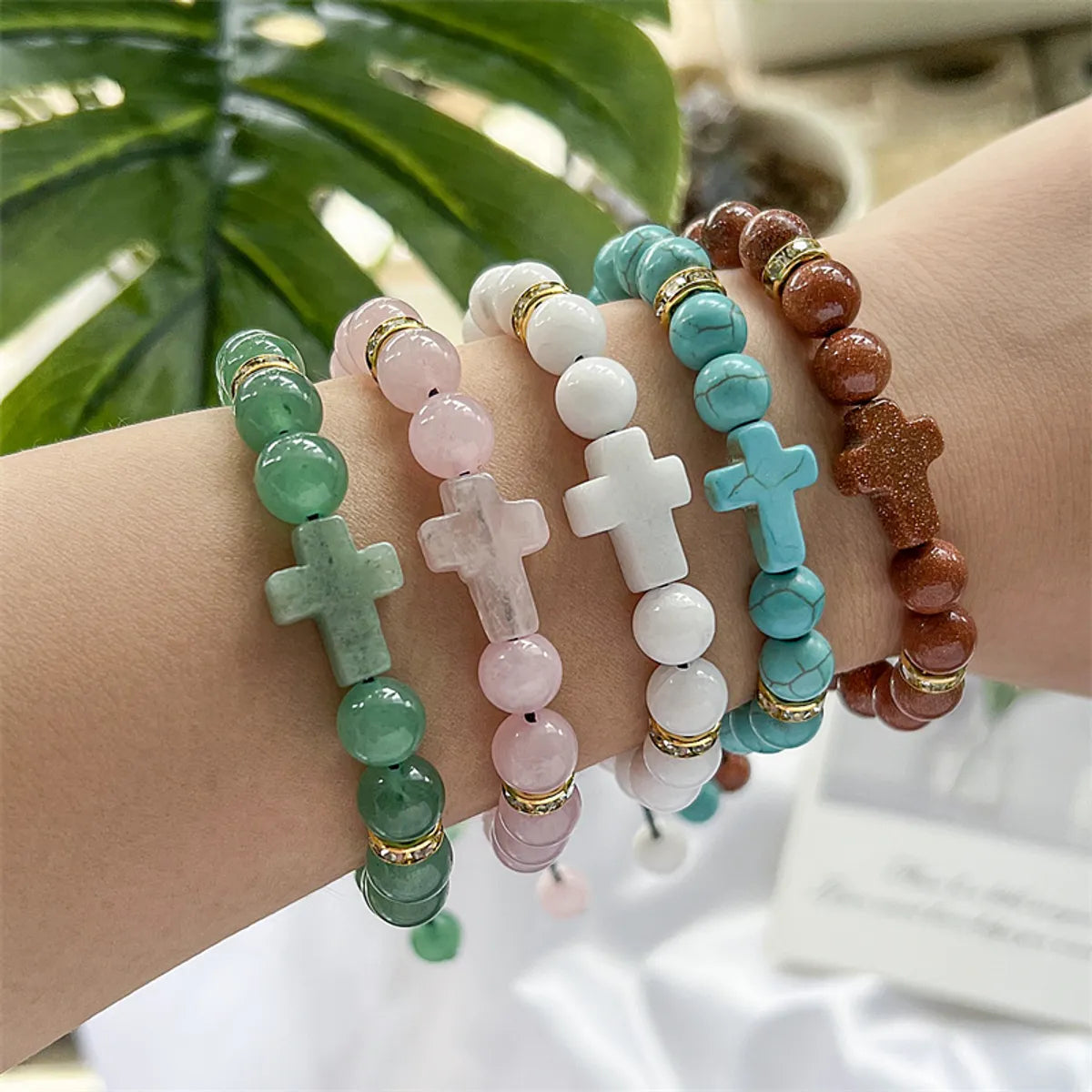 Ethnic Style Cross Natural Stone Beaded Bracelets