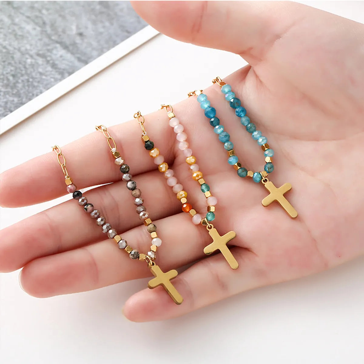 Ethnic Style Cross Stainless Steel Beaded Plating 14k Gold Plated Pendant Necklace