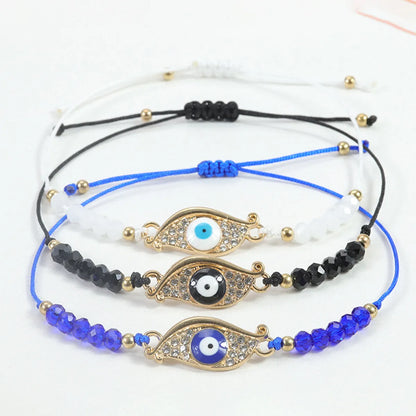 Ethnic Style Devil's Eye Alloy Inlay Rhinestones Unisex Drawstring Bracelets