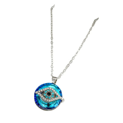 Ethnic Style Devil'S Eye Alloy Titanium Steel Inlay Crystal Rhinestones Women'S Pendant Necklace