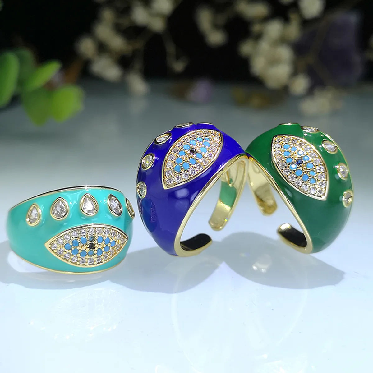 Ethnic Style Devil's Eye Copper Plating Inlay Zircon Gold Plated Open Ring