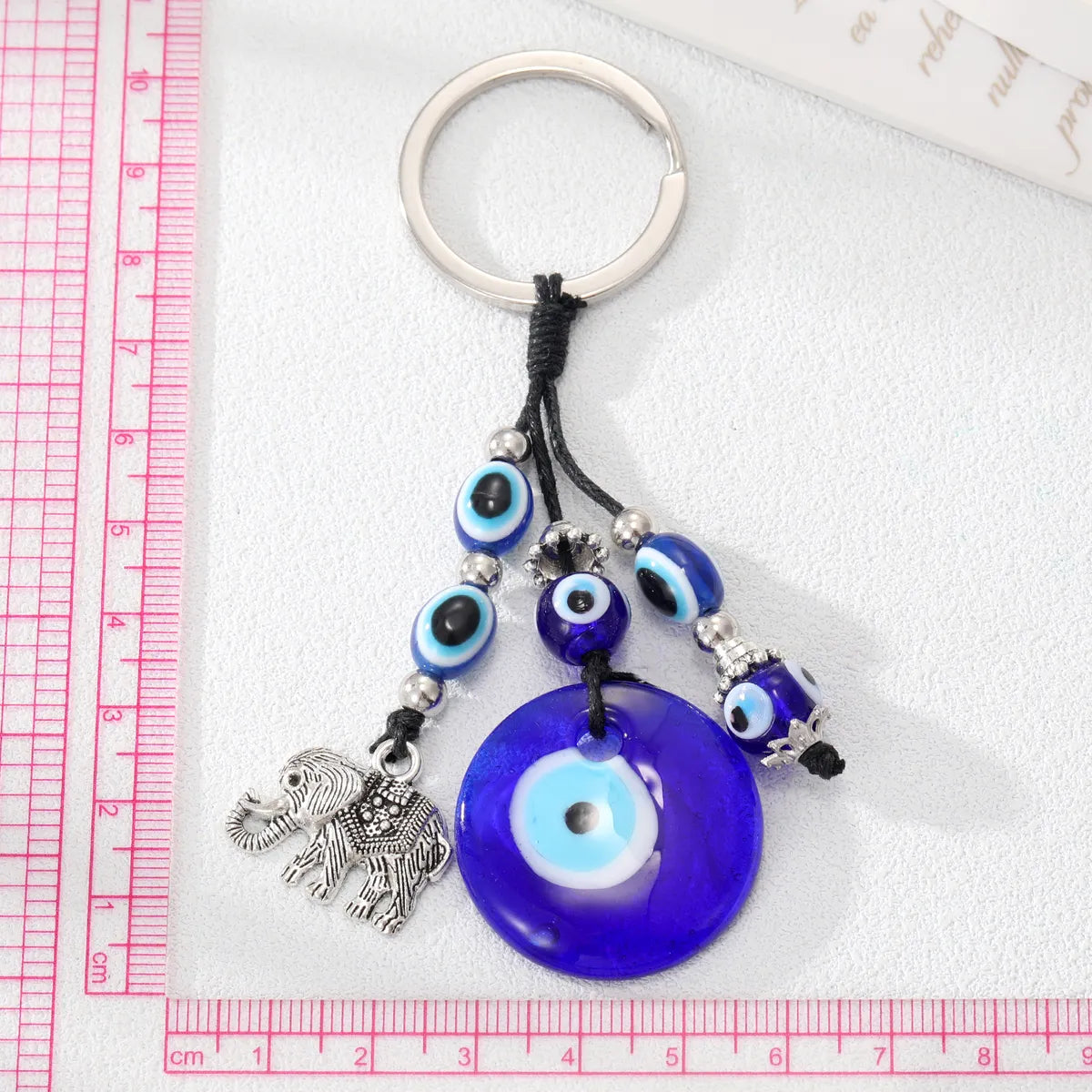 Ethnic Style Devil'S Eye Elephant Glass Carving Glass Bead Bag Pendant Keychain 1 Piece