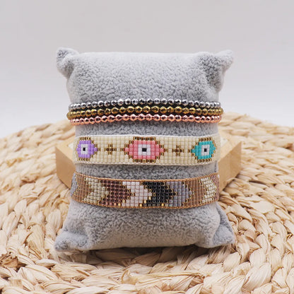 Ethnic Style Devil's Eye Glass Beaded Knitting Women's Bracelets