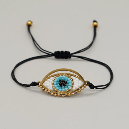 Ethnic Style Devil'S Eye Glass Rope Knitting Unisex Drawstring Bracelets