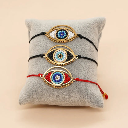 Ethnic Style Devil'S Eye Glass Rope Knitting Unisex Drawstring Bracelets