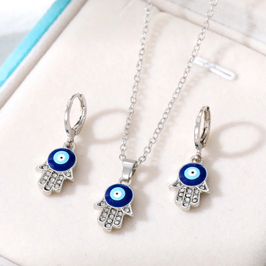 Ethnic Style Devil'S Eye  Alloy Inlay Rhinestones Women'S Earrings Necklace