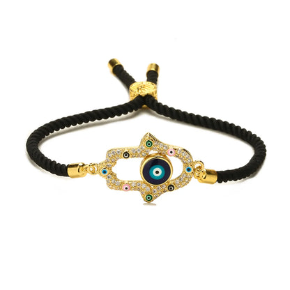 Ethnic Style Devil's Eye Hand Of Fatima Heart Shape Copper Inlay Zircon Gold Plated Bracelets