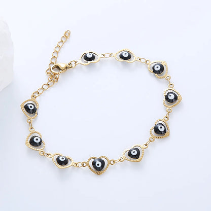 Ethnic Style Devil's Eye Heart Shape Stainless Steel Enamel Plating 18k Gold Plated Bracelets