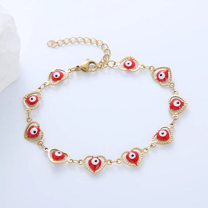 Ethnic Style Devil's Eye Heart Shape Stainless Steel Enamel Plating 18k Gold Plated Bracelets