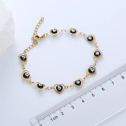 Ethnic Style Devil's Eye Heart Shape Stainless Steel Enamel Plating 18k Gold Plated Bracelets