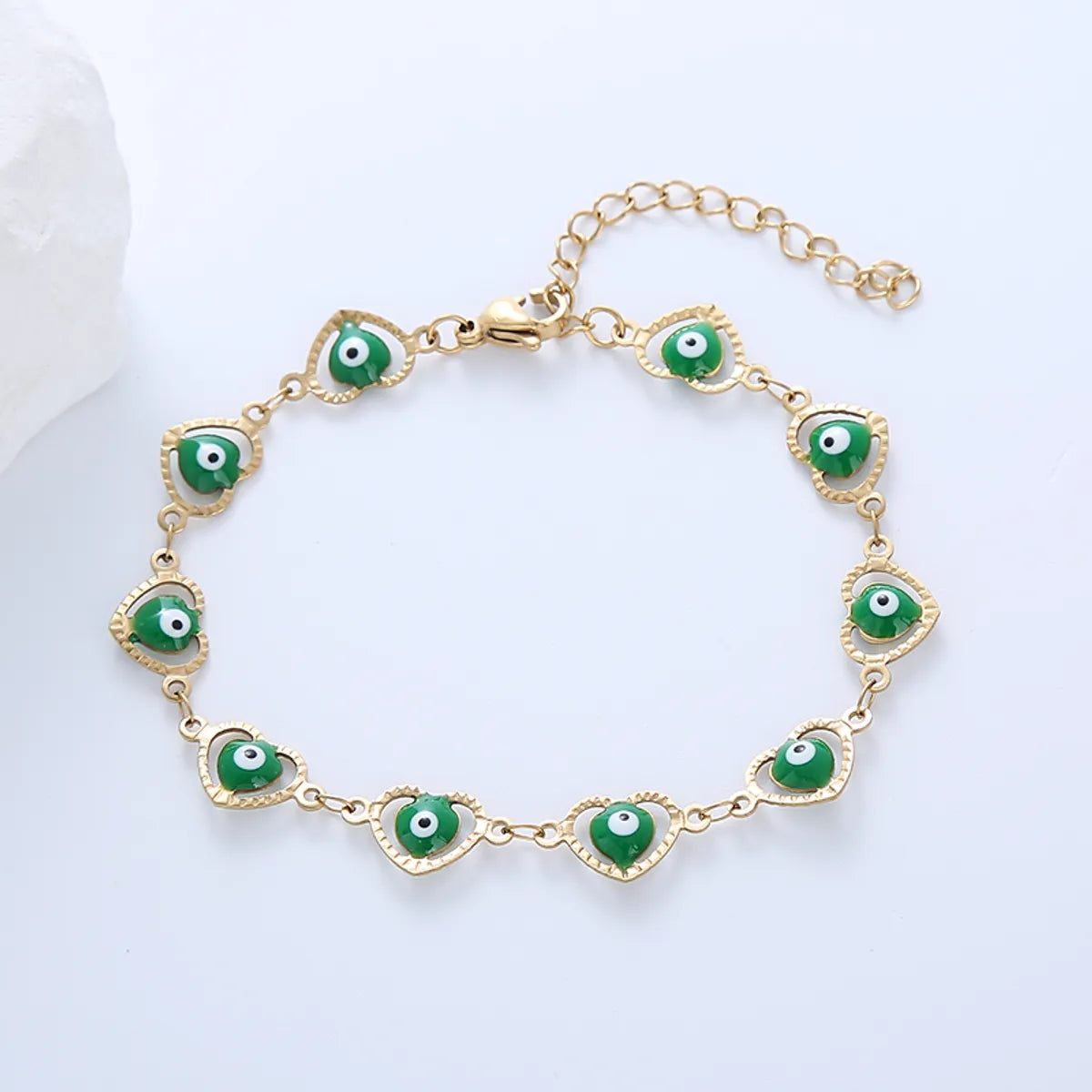 Ethnic Style Devil's Eye Heart Shape Stainless Steel Enamel Plating 18k Gold Plated Bracelets