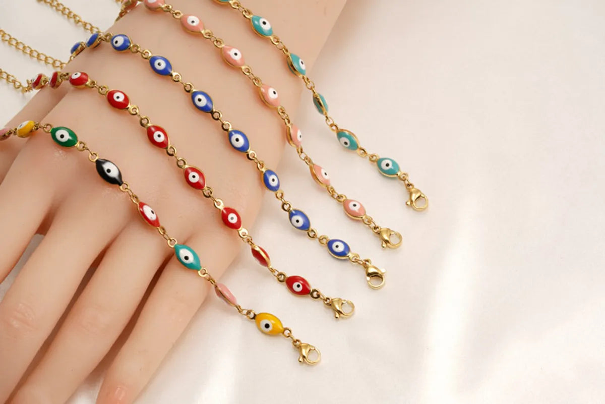 Ethnic Style Devil'S Eye Stainless Steel Enamel Bracelets