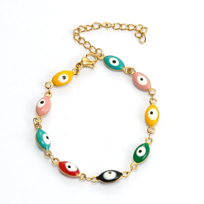 Ethnic Style Devil'S Eye Stainless Steel Enamel Bracelets