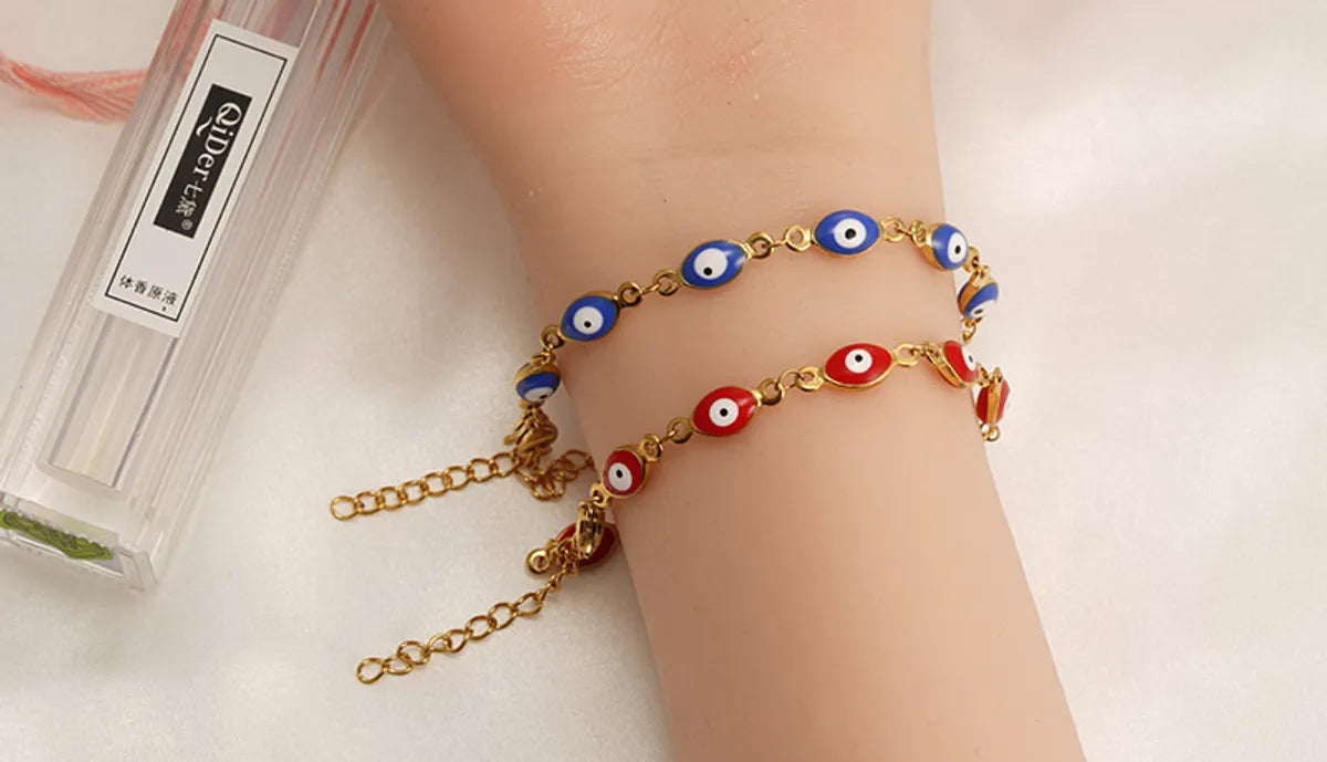 Ethnic Style Devil'S Eye Stainless Steel Enamel Bracelets