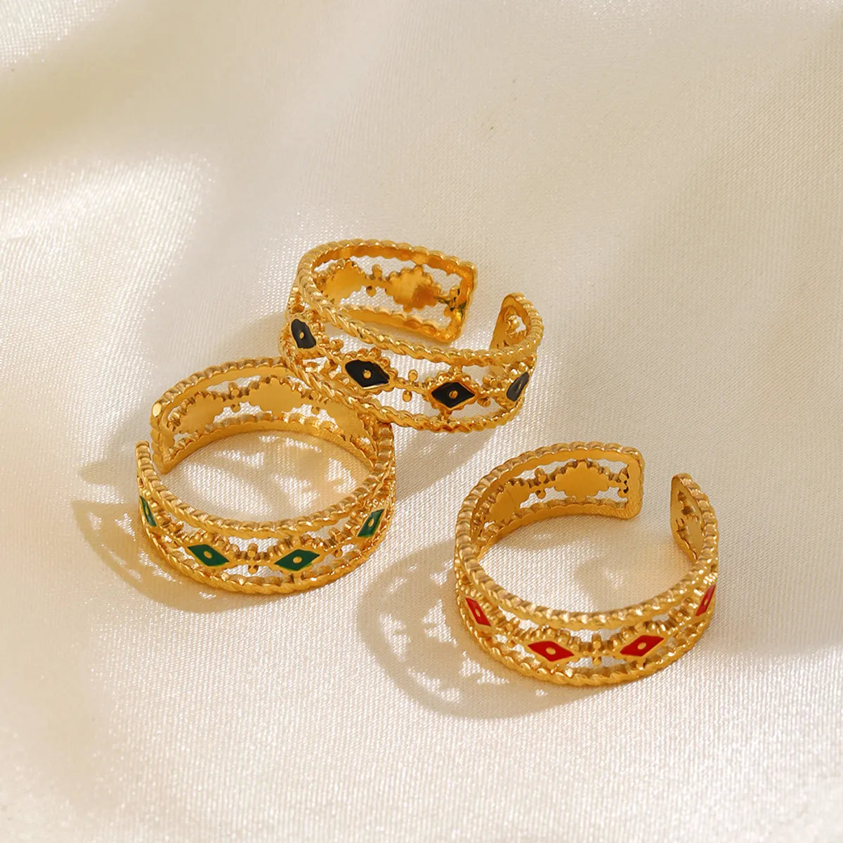 304 Stainless Steel 18K Gold Plated Ethnic Style Plating Devil'S Eye Resin Open Rings