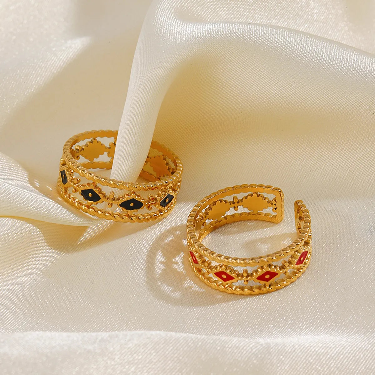 304 Stainless Steel 18K Gold Plated Ethnic Style Plating Devil'S Eye Resin Open Rings