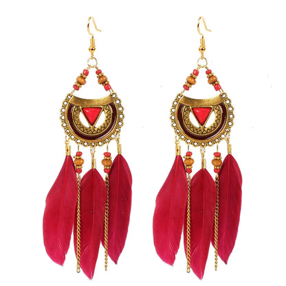 Ethnic Style Earrings Triangle Feather Earrings Jewelry Tassel Earrings Wholesale Nihaojewelry