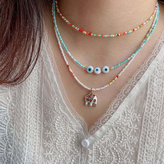 Ethnic Style Elephant Beaded Alloy Crystal Necklace