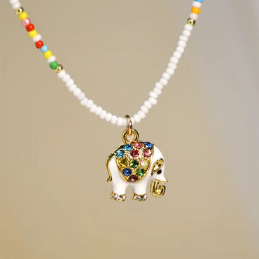 Ethnic Style Elephant Beaded Alloy Crystal Necklace