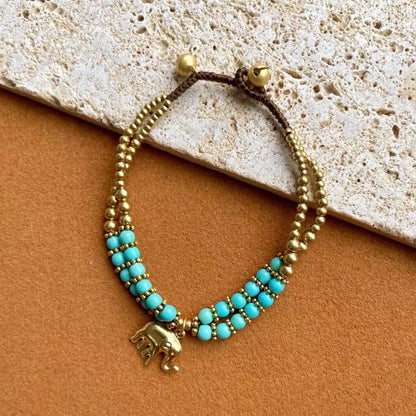 Ethnic Style Elephant Turquoise Copper Beaded Men'S Bracelets