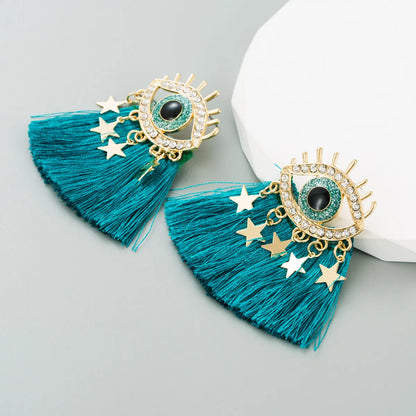 Ethnic Style Eye Alloy Tassel Rhinestones Women's Drop Earrings 1 Pair