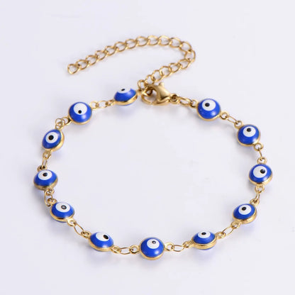 Ethnic Style Eye Stainless Steel Bracelets Necklace Patchwork Enamel Gold Plated Stainless Steel Bracelets