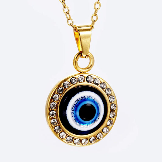 Ethnic Style Eye Stainless Steel Inlay Zircon Pendant Necklace 1 Piece