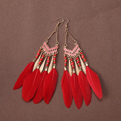 Ethnic Style Feather Alloy Tassel Women'S Drop Earrings