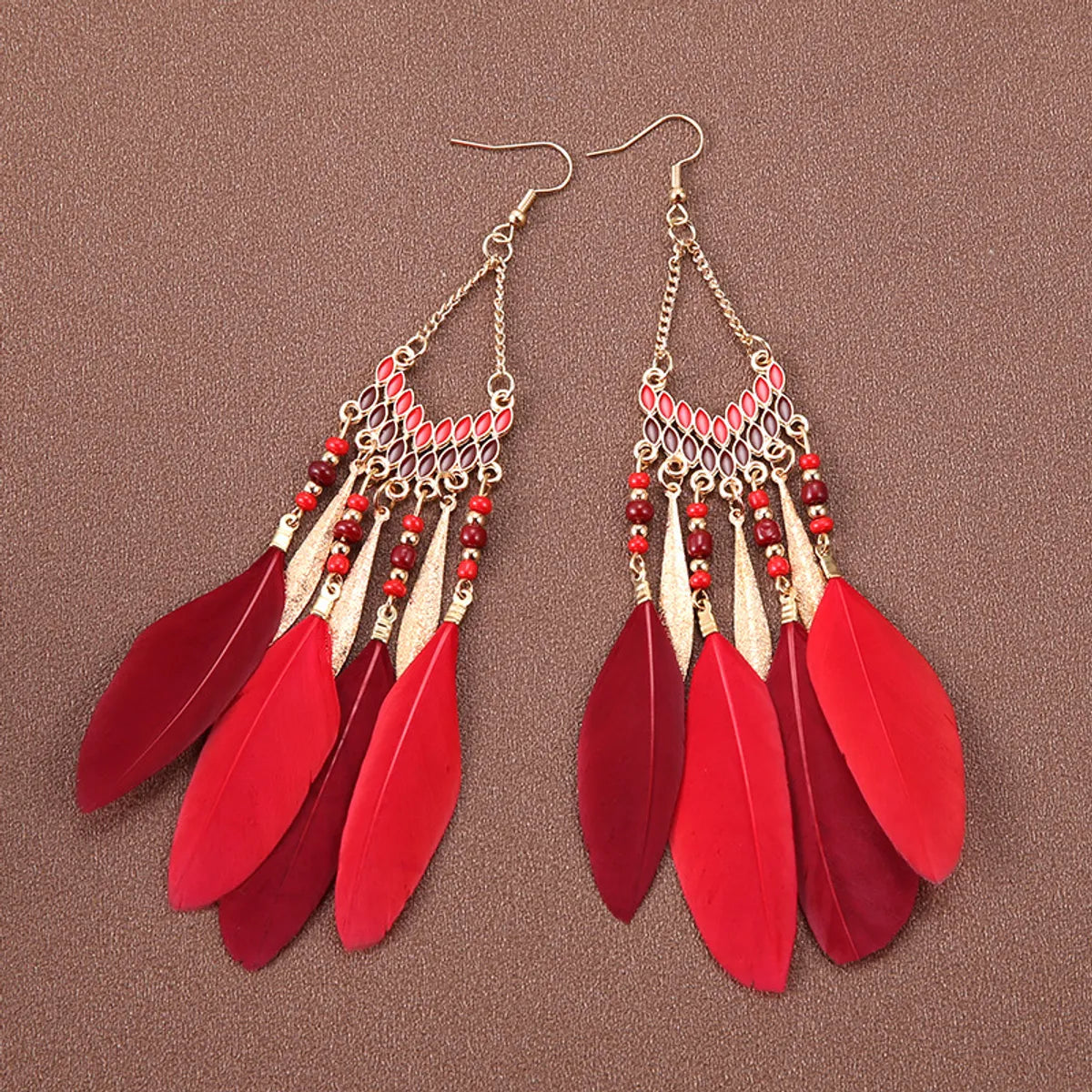 Ethnic Style Feather Alloy Tassel Women'S Drop Earrings