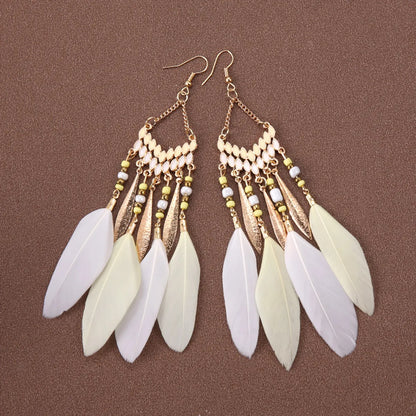 Ethnic Style Feather Alloy Tassel Women'S Drop Earrings