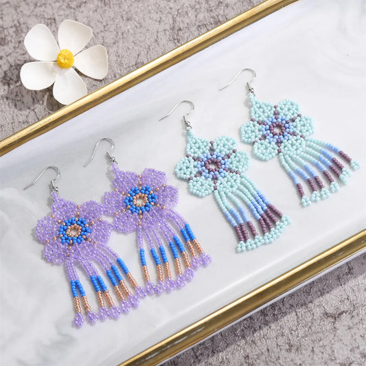 Ethnic Style Flower Alloy Seed Bead Patchwork Women's Drop Earrings