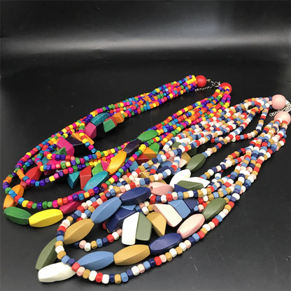 Ethnic Style Flower Beaded Wood Wholesale Necklace