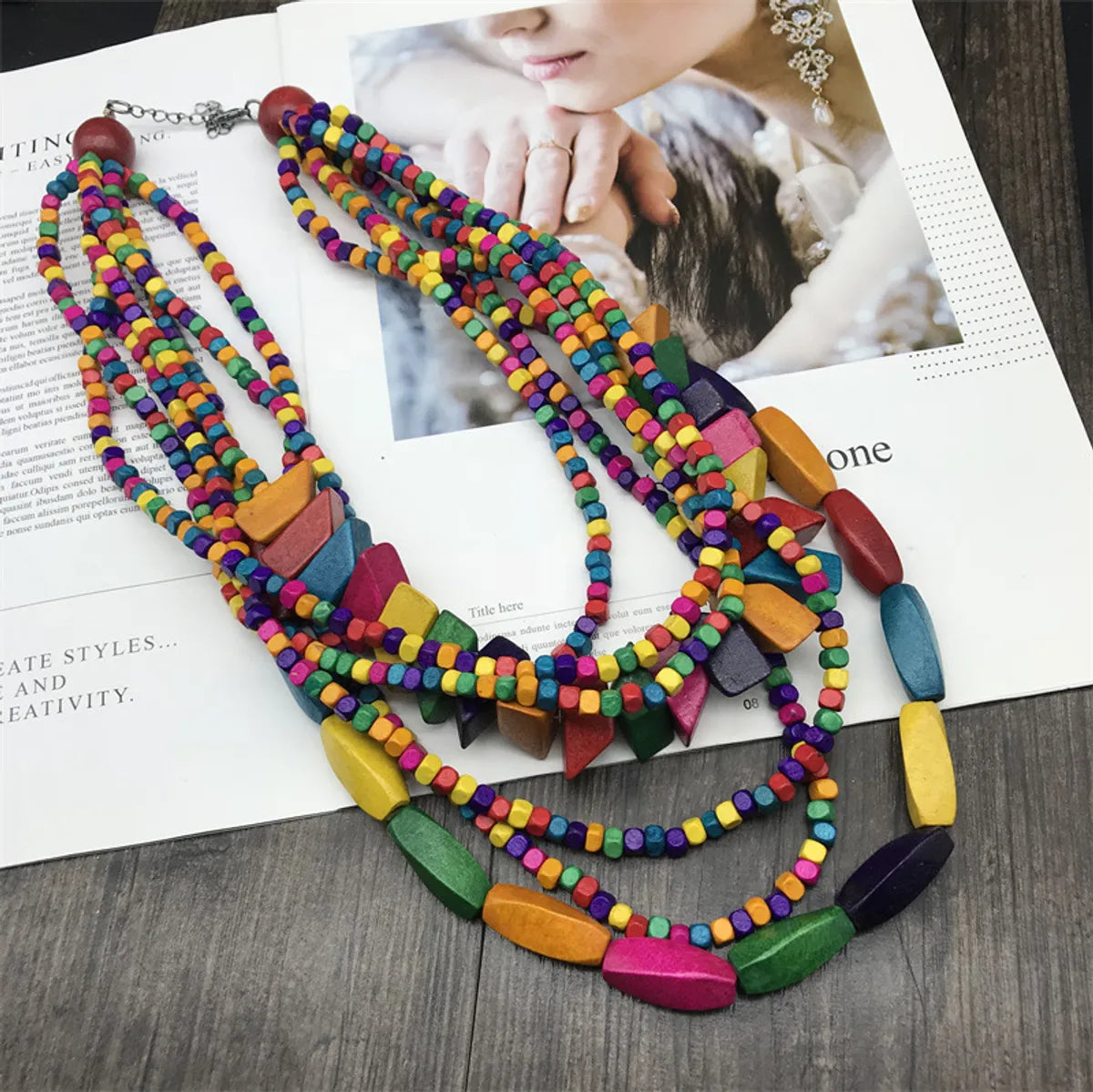 Ethnic Style Flower Beaded Wood Wholesale Necklace